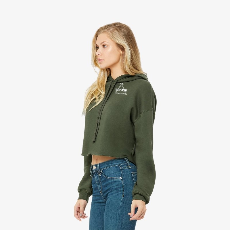 Crop Hoodie - Olive Green - Illusion Apparel Co.