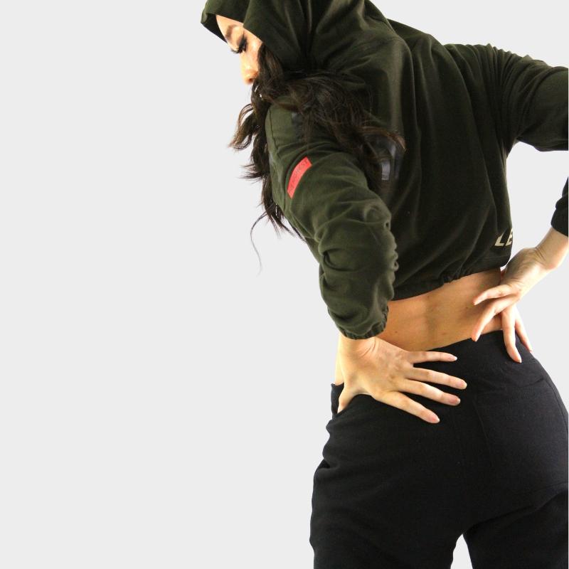ELEVATE CROP HOODIE - ARMY GREEN - Illusion Apparel Co.