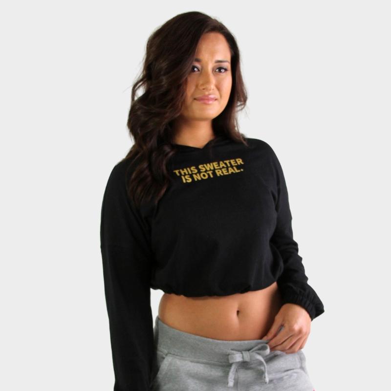 THIS SWEATER IS NOT REAL CROP HOODIE - BLACK - Illusion Apparel Co.